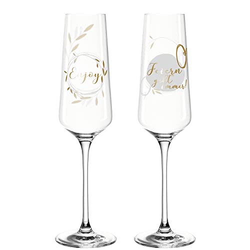 Leonardo Presente Sekt-Gläser, 2er Set Enjoy, spülmaschinenfeste Prosecco-Gläser mit gezogenem Stiel, Champagner-Glas Geschenk-Set, 280 ml, 029178 von LEONARDO HOME