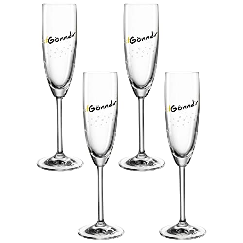 Leonardo Presente Sekt-Glas Set Gönndir, 4 Stück, spülmaschinenfestes Prosecco-Gläser, Champagner-Kelch mit Schriftzug, Geschenk-Idee, 200 ml 044516 von LEONARDO HOME