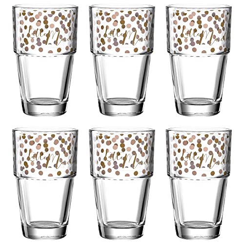 Leonardo Solo Kaffee-Gläser 6er Set, Glas-Becher mit Latte Macchiato Aufdruck, spülmaschinengeeignete Cappucino-Gläser, Punkte Motiv, 410 ml, 043469 von LEONARDO HOME
