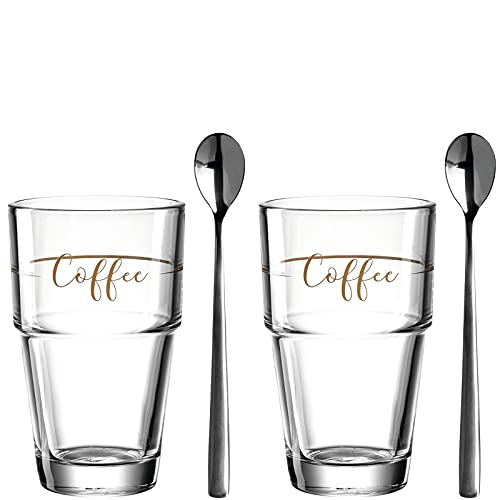 LEONARDO HOME Becher 'Coffee' SOLO 2er-Set 410 ml + 2 Löffel, 043477, Glas von LEONARDO HOME