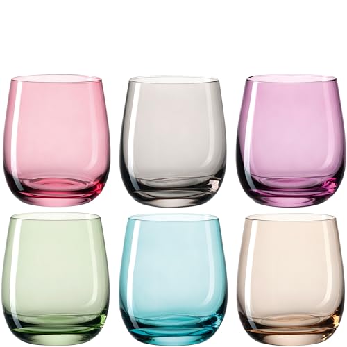 Leonardo Sora Trink-Gläser, buntes Gläser-Set, spülmaschinengeeignete Saft-Gläser, Wasser-Gläser, Trink-Becher in 6 Farben 360 ml, Bunt, 047289, 6 Stück (1er Pack) von LEONARDO HOME