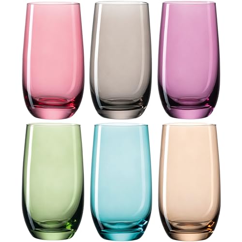 Leonardo Sora Trink-Gläser 6er Set, buntes Gläser-Set, spülmaschinengeeignete Saft-Gläser, Wasser-Gläser, Trink-Becher in 6 Farben 390 ml, Bunt, 047287 von LEONARDO HOME