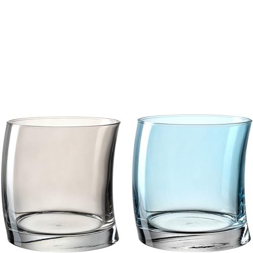 Leonardo Swing Wasserglas 12er Set, spülmaschinenfeste Trink-Gläser Set, Saftglas in geschwungener Form, grau/blau, 250ml, 70702 von LEONARDO HOME