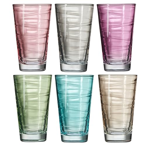 Leonardo Vario Trink-Gläser 6er Set, buntes Gläser-Set mit Muster, spülmaschinengeeignete Saft-Gläser, Glas Trink-Becher in 6 Farben 280ml, Bunt, 047285 von LEONARDO HOME