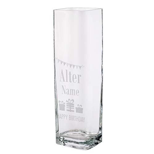 Leonardo Glas - Vase mit Gravur zum Geburtstag in schönem Design - Girlande - mit Ihren Wunschnamen und Alter von LEONARDO HOME