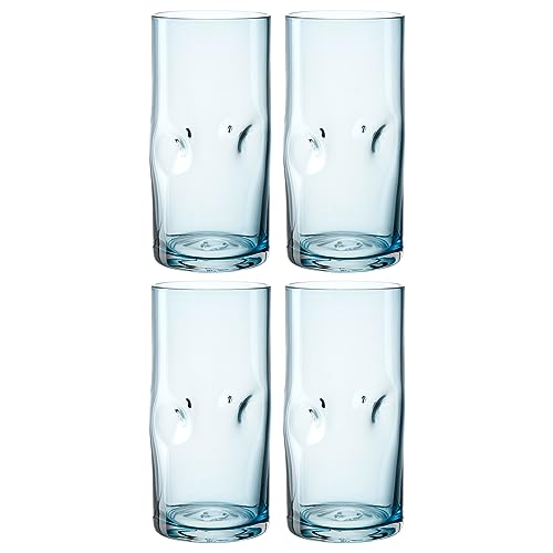 Leonardo Vesuvio Longdrinkglas Set 4-teilig - Becher aus hochwertigem Glas in organischer Form - Inhalt 330 ml - Handgemacht - Spülmaschinengeeignet - 4 Trinkgläser in Farbe blau, 077378 von LEONARDO HOME