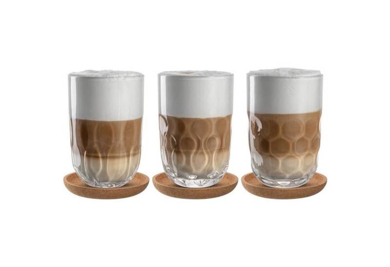 LEONARDO Latte-Macchiato-Glas Gocce Latte Macchiato-Set mit Untersetzer 390 ml, Glas von LEONARDO