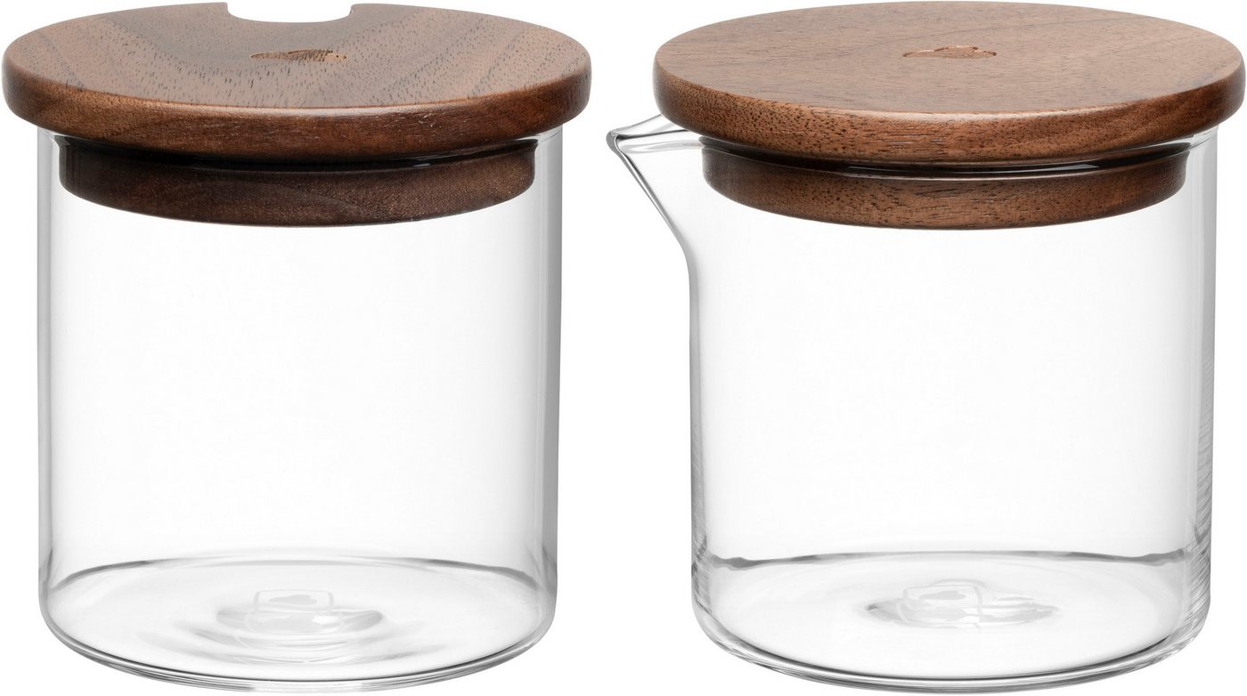 LEONARDO Milch- und Zuckerset NOVO LEGNO (4-tlg), 1 Personen, Glas, Holz, Milchgießer und Zuckerdose mit Holzdeckel von LEONARDO