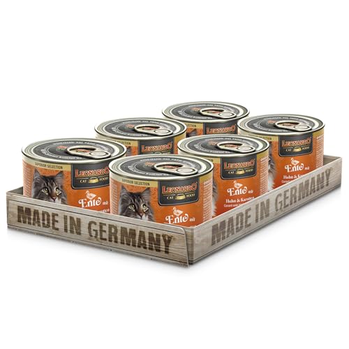 LEONARDO Nassfutter, Superior Selection, Ente mit Huhn & Karotten, 6x200g Dose, für ausgewachsene Katzen, getreidefrei, ohne Zucker, Made in Germany von Leonardo