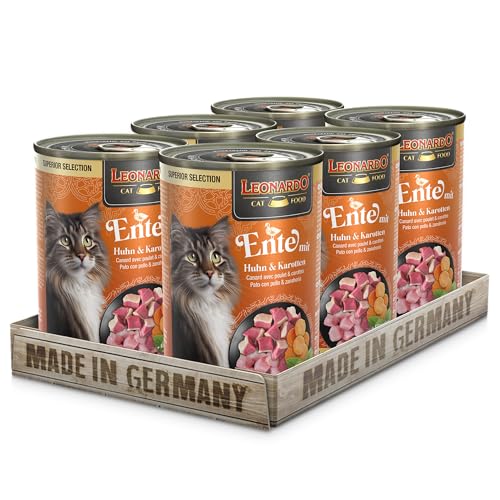 LEONARDO Nassfutter, Superior Selection, Ente mit Huhn & Karotten, 6x400g Dose, für ausgewachsene Katzen, getreidefrei, ohne Zucker, Made in Germany von Leonardo