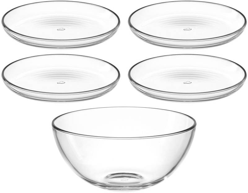 LEONARDO Schale Schalen-/Teller-Set, 5er Set CUCINA, 4x Ø 18 cm & 1x Ø 21,5 cm, Glas, (Set, 5-tlg), Spülmaschinengeeignet von LEONARDO