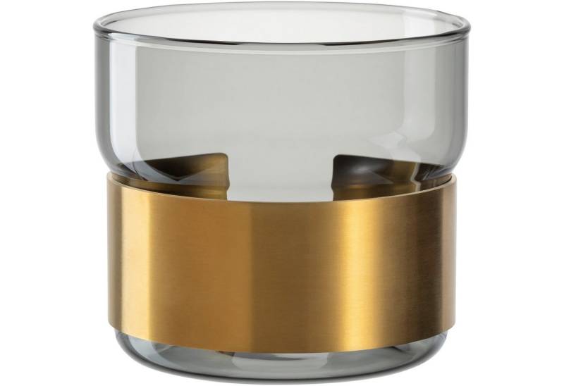 LEONARDO Teelichthalter Silenzio, aus grauem Glas mit goldener Metallspange von LEONARDO
