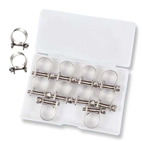 LEONTOOL 10 Stück Edelstahl Mini Kraftstoffleitung Rohr Schlauchschelle Clip 13–15 mm Kraftstoffeinspritzleitung Stil Schlauchschelle Verstellbare Rohrschellen für Diesel Benzinrohr von LEONTOOL