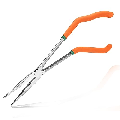 LEONTOOL 33 cm Pistolengriff-Spitzzange mit Zähnen, versetzte Pistolengriffzange mit gezackten Backen, rutschfeste Griffe, lange Reichweite, lange Spitzzange, Arbeiten in engen Räumen von LEONTOOL