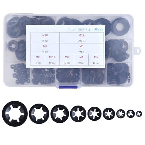 LEONTOOL 360PCS Interne Zahn Stern Sicherungsscheiben 9 Größen Quick Speed Sicherungsscheiben Sortiment Kit Push On Speed Clips Befestigungselemente, M2 / M2,5 / M3 / M4 / M5 / M6 / M8 / M10 / M12 LEONTOOL 360PCS Interne Zahn Stern Sicherungsscheiben 9 Größen Quick Speed Sicherungsscheiben Sortiment Kit Push On Speed Clips Befestigungselemente, M2 / M2,5 / M3 / M4 / M5 / M6 / M8 / M10 / M12 von LEONTOOL