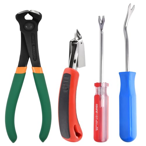 LEONTOOL 4-teiliges Polsterklammerentferner, Nagelentferner, Werkzeug-Set inklusive Endschneidezange, U- und V-Spitzen-Heber, Klammerzieher für Möbel, Boden, Wand, Holzkoffer, Auto, Fotorahmen von LEONTOOL