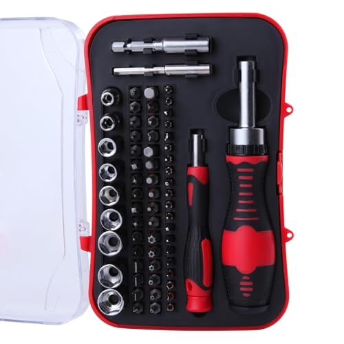 LEONTOOL 65-teiliges Ratschen-Schraubendreher-Bits & Steckschlüssel-Set, Multi-Schraubendreher-Bit-Set mit Ratschengriffen mit Aufbewahrungskoffer, Haushaltsreparatur-Set für Elektronik, Hauswartung von LEONTOOL