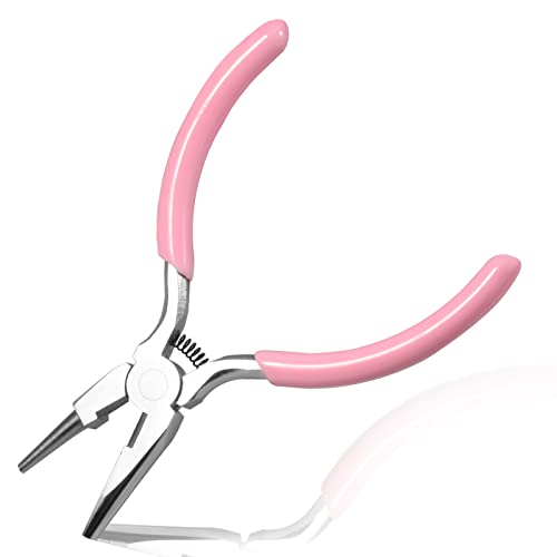 LEONTOOL Konkave runde Spitzzange Drahtring Schlaufenzange Drahtbiegezange Schmuckherstellung Zange mit Schneiden und rosa PVC-Griff für handgefertigte DIY-Hobby-Projekte Werkzeuge von LEONTOOL