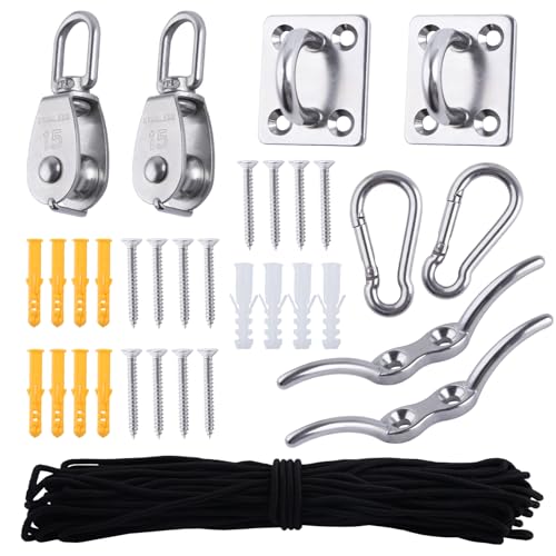 LEONTOOL M15 Edelstahl Riemenscheibe System Kit Einzelrolle Block Drahtseil Hängendes Drahtschlepprad mit Nylonseil für das Heben von Gymnastikgeräten von LEONTOOL