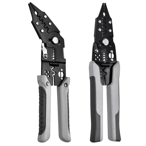 LEONTOOL Mehrzweck-8-in-1-Abisolierzange mit Drahtschneider, Crimpzange, Greifer, Splitter, 2 Stück, gerade und gebogene kompakte Elektrikerzange, professionelle Draht-Crimpzange für 10–26 AWG-Drähte LEONTOOL Mehrzweck-8-in-1-Abisolierzange mit Drahtschneider, Crimpzange, Greifer, Splitter, 2 Stück, gerade und gebogene kompakte Elektrikerzange, professionelle Draht-Crimpzange für 10–26 AWG-Drähte von LEONTOOL