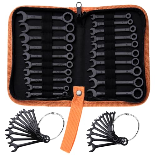 LEONTOOL Mini Schraubenschlüssel-Set Metrischer und SAE 20-teiliger Zündschlüssel-Satz, 4mm-11mm & 5/32"-7/16" Maul- und Box-End-Ring-Maulschlüssel-Set Super Dünner kleiner Schraubenschlüssel-Satz von LEONTOOL