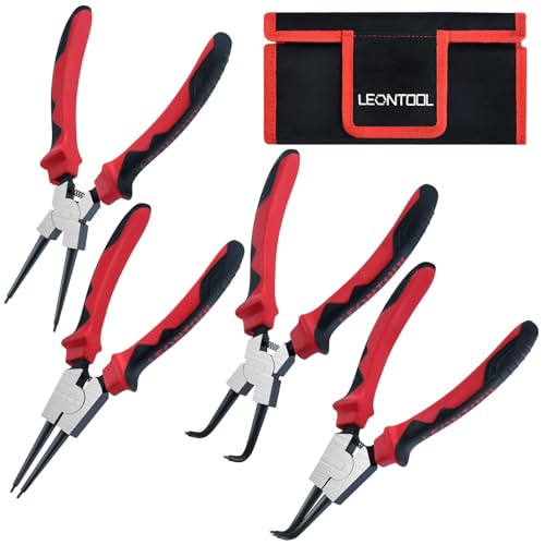 LEONTOOL Sprengringzangen-Set, interne externe Sicherungsringzange, gerade und gebogene Backenverriegelungsringzange, Spitzendurchmesser 0,21 cm, C-Clip-Zange für Ringentferner, mit von LEONTOOL