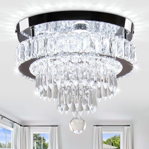 LEONTYNE LED Kristall Kronleuchter, 36W mit 4-Stufen K9 Kristallen, Modern Deckenleuchte Flush Mount für Wohnzimmer, Schlafzimmer, Flur (Ø30cm, 6500K Weißlicht) von LEONTYNE