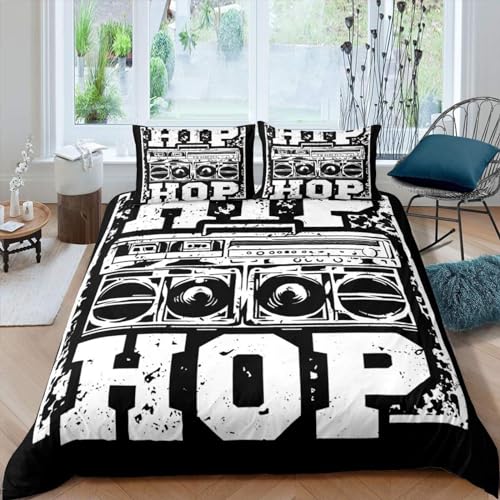 LEOPED Bettwäsche 135x200 Hip Hop Graffiti Muster Bettbezug Set 2 Teilig Rock and Roll Musik Thema Microfaser Weich Bettbezüge + 1 Kissenbezug 80x80 cm, mit Reißverschluss DE1159 von LEOPED