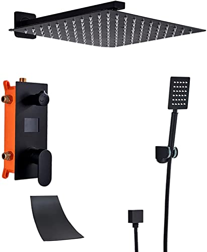 LEOSXA Duschsystem, Digitalanzeige, Unterputz-Duscharmatur-Set, mattschwarzes Duschkombinationsset mit Messing-Handbrause und Wasserfall-Regenduschkopf, fortschrittliche Luftinjektionstec LEOSXA Duschsystem, Digitalanzeige, Unterputz-Duscharmatur-Set, mattschwarzes Duschkombinationsset mit Messing-Handbrause und Wasserfall-Regenduschkopf, fortschrittliche Luftinjektionstec von LEOSXA