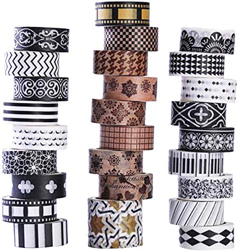 Washi-Masking-Tape-Set, 27 Rollen, klassisches Washi-Tape in Schwarz und Weiß mit dekorativem Design, Washi-Tape für DIY-Bastelarbeiten, Buchdesigns, ideal für Festivals und Party von LEOTER