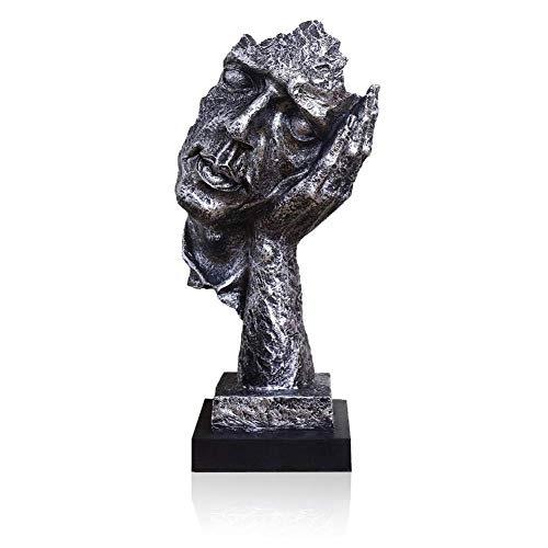 LEPENDOR Abstrakter und kreativer Schreibtisch Dekorationen Die Gesichtsdenker Statue, Handgefertigte Stille Männer Statuen Harz Abstrakte Skulptur Büro Home Decor Figur Geschenk - Kein Hear, Silber von LEPENDOR