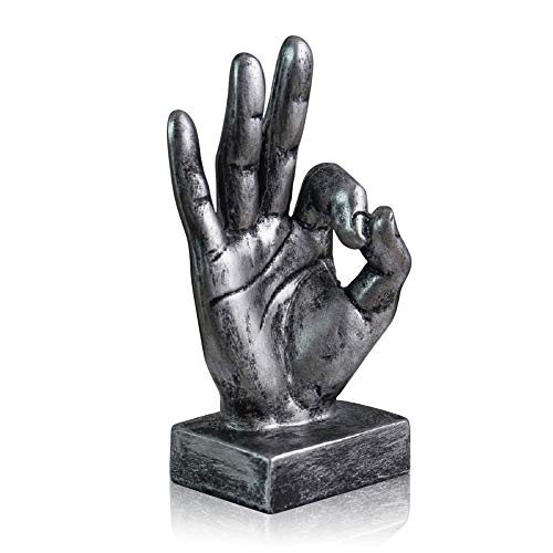 LEPENDOR Finger Geste Statuen Hand Skulptur Dekor Handskulptur Dekorationen für Zuhause & Büro - Silber, Ok Finger von LEPENDOR