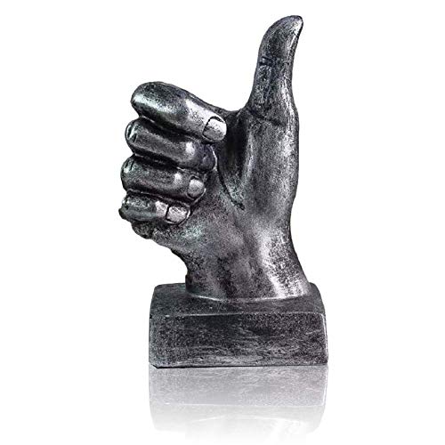 LEPENDOR Hand Skulptur Dekor Finger Statue Harz Schreibtisch Dekorationen für Zuhause & Büro - Silber, Daumen hoch Skulptur von LEPENDOR