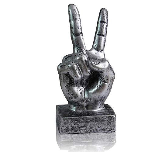 LEPENDOR Hand Skulptur Dekor Finger Statue Harz Schreibtisch Dekorationen für Zuhause & Büro - Silber, Siegesfinger von LEPENDOR
