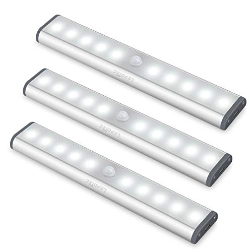 LED Bewegungsmelder Schrankleuchten, Kleiderschrank Lampen Unterbauleiste Beleuchtung Küchenlampen, Kabinett Nachtlicht （weißes Licht, 3 Stück) von LEPOTEC