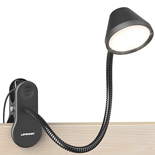 LEPOWER Clip-On Licht, dimmbares Buchlicht zum Lesen im Bett, 300LM Klemmlampe, 5 Farbtemperaturen Klammerlicht, Nachtlichtmodus, Timer-Einstellung, 2%-100% Helligkeit, für Bett, Kopfteil und mehr von LEPOWER