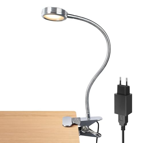 LEPOWER Klemmleuchte/Leselicht/Buchlampe mit veränderbaren Farben/Klemm-Nachtlicht für Schreibtisch, Bettkopfteil und Computer (Silber) von LEPOWER