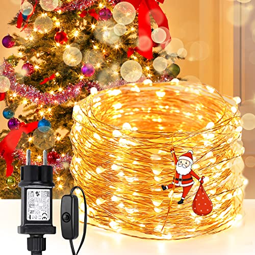 LE 10M LED Lichterkette aus Kupferdraht, 100 LEDs, Wasserdicht IP65, Strombetrieben mit Stecker, ideal für Weihnachtsdeko, Innen, Außen, Weihnachten Party usw. Warmweiß von Lighting EVER