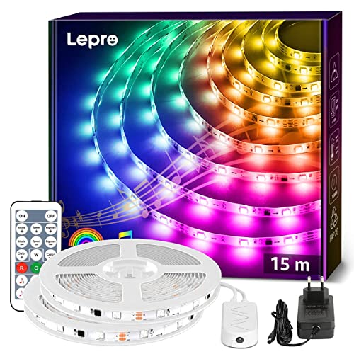 Lepro MagicColor LED Strip 15M(2x7.5M), 450 LEDs Streifen Lichterkette DreamColor, Lichterkette MagicColor, Musik Band mit Fernbedienung, Lichtband Wasserdicht IP65, MagicColor Dimmbar Lichtleiste von Lepro