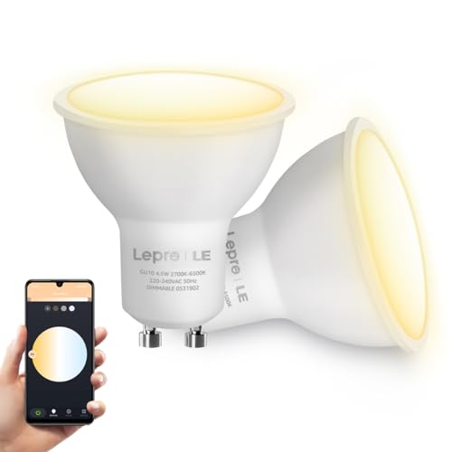 Lepro GU10 Smart LED Lampen, Alexa Glühbirne Dimmbar Warmweiß und Kaltweiß, LED Leuchtmittel (4.5W=50W Halogenglühlampe), kompatibel mit Alexa und Google Home, 2 Stück von Lepro
