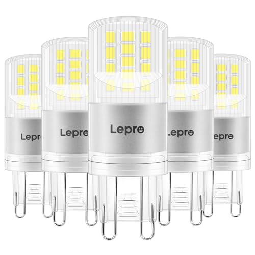 Lepro G9 LED Lampe, 3.8W 470 Lumen G9 Glühbirne, Kein Flackern und 6000k Kaltweiß G9 LED Leuchtmittel Birne Ersatz 40W G9 Halogenlampe, 300° Abstrahlwinkel, Nicht Dimmbar 5er Pack von Lepro