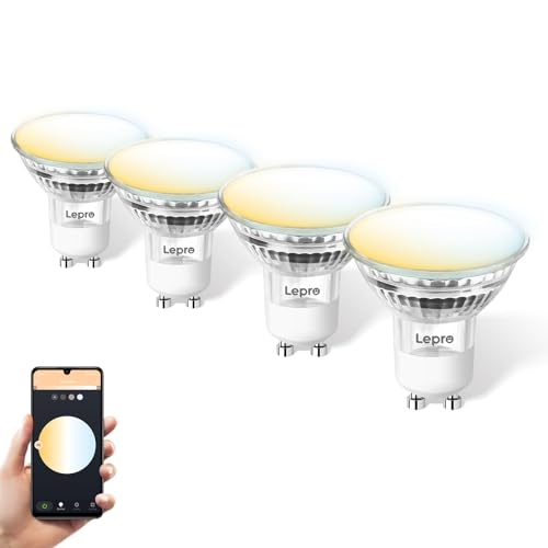 Lepro GU10 Smart Lampe, Wlan Alexa Glühbirnen, Wifi LED Leuchtmittel, 4 Pack (4.5W = 50W, Dimmbare Weiß 2700K-6500K per App oder Sprache), Kompatibel mit Alexa Echo, Google Home von Lepro