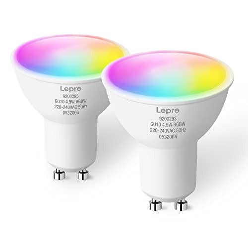Lepro GU10 Smart Lampe RGBW, Wlan Alexa Glühbirnen, Wifi LED Leuchtmittel, 2 Pack (4.5W = 50W, RGB und Warmweiß, Dimmbar per App oder Sprache), Kompatibel mit Alexa Echo, Google Home [Energieklasse G] von Lepro