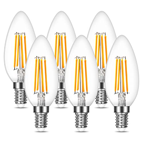Lepro Glühbirne E14 LED Kerze, 4.5W LED, Warmweiss, 6er Pack, 470 Lumen Filament , Classic Lampe Birnen in Kerzenform, 2700 Kelvin Warmweiß, Ersetzt 40 Watt, Edison Vintage von Lepro