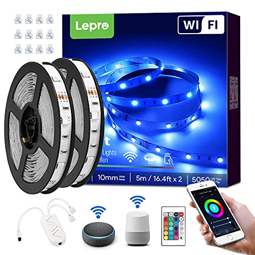 Lepro LED Strip Alexa 10M, 2x5M, RGB Dimmbar 300 LEDs, LED Streifen Wifi, Wlan LED Band,Selbstklebend Superhell Lichtband Lichterkette Stripes mit Fernbedienung, Kompatibel mit Alexa,App,Google Home von Lepro