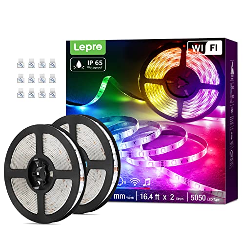 Lepro Smart LED Strip 10M,2x5M,RGB Dimmbar 300 LEDs, LED Streifen Wifi,Wlan LED Band IP65 Wasserdicht,Selbstklebend Superhell Lichtband Lichterkette Stripes Außen, Kompatibel mit Alexa,App,Google Home von Lepro