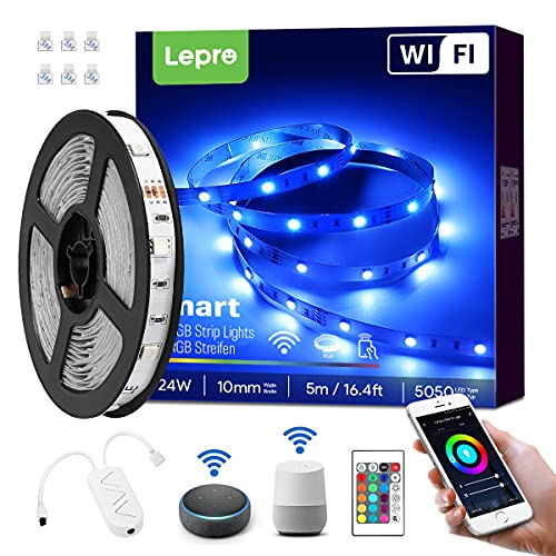 Lepro Smart LED Strip 5M, RGB Dimmbar 150 LEDs, LED Streifen Wifi, Wlan LED Band, Superhell Selbstklebend Lichtband, Lichterkette mit Fernbedienung,[nur 2.4GHz] Kompatibel mit Alexa, Google Home von Lepro