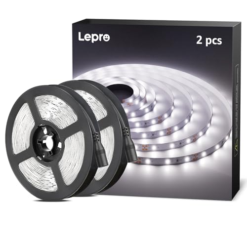 Lepro LED Strip Kaltweiß, 10M(5M*2) LED Streifen 12V Selbstklebend, Band jeder mit 300 Stück 2835 LEDs 2300 Lumen, 6000K Dimmbar Leiste, Kaltweiss DIY Lichtband für Innen Heim Deko, kein Netzteil von Lepro