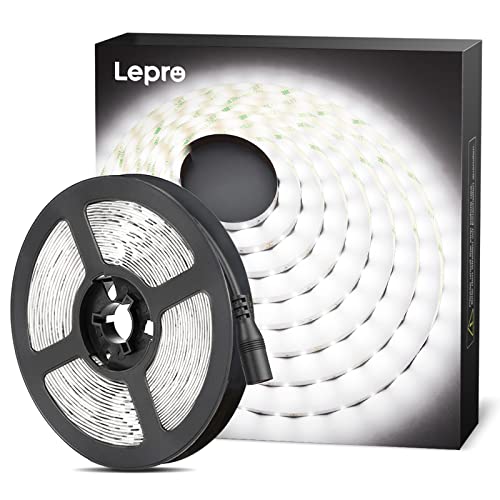 Lepro LED Strip Kaltweiß, 5M LED Streifen 12V Selbstklebend, LED Band mit 300 Stück 2835 LEDs, 6000K 2300 Lumen Weiß Dimmbar Leiste, Kaltweiss DIY Lichtband für Innen Heim Küche Deko,Kein Netzteil von Lepro