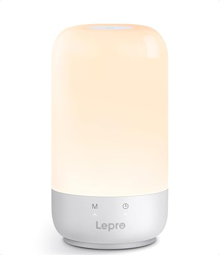 Lepro LED Nachttischlampe Touch Dimmbar, 7 Farben 3 Weiß, 5.5W 350LM Tischlampe mit Timing Funktion für Schlafzimmer Wohnzimmer und Kinderzimmer, Auto-Off-Timer, Geschenk für Familie oder Freunde von Lepro